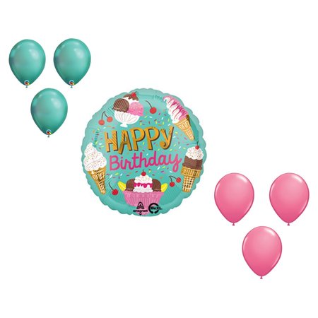 LOONBALLOON 18 Inch Birthday Ice Cream Balloon Medium Shape Set 6x latex 81929